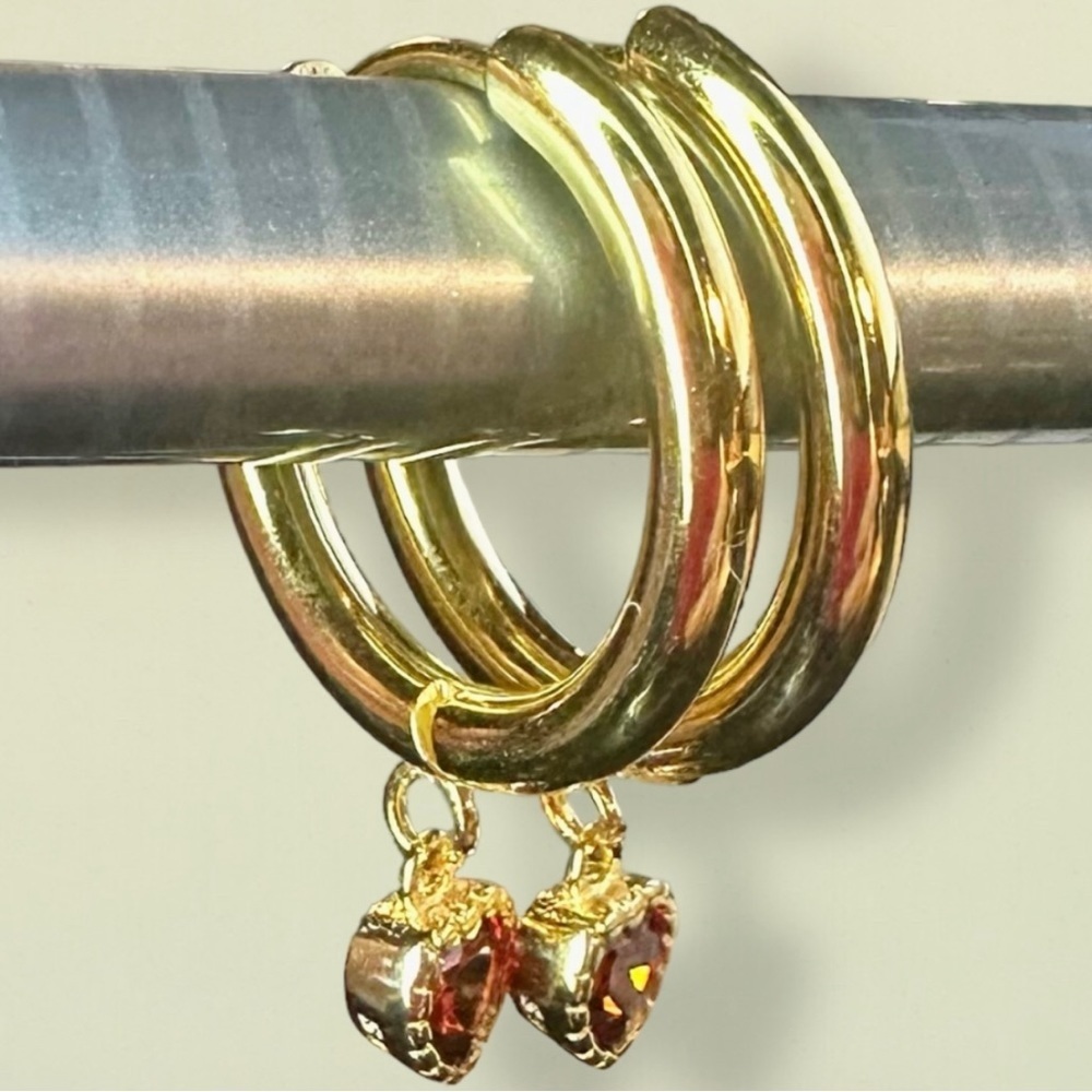 Ruby Simulant CZ Crystal Goldtone Huggie Hoop Earrings Inspired by Meghan Markle - Picture 10 of 13